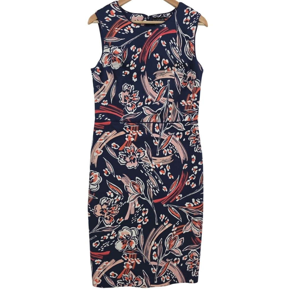 Long Tall Sally Womens 8 Navy Floral Sleeveless Sheath Dress